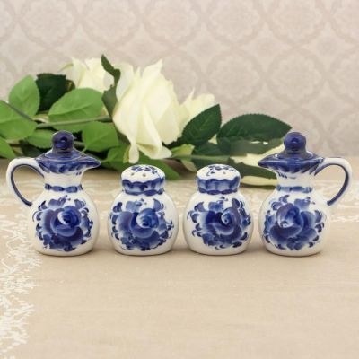 Набор для специй «Кувшинчики», 11×11×9 см, гжель