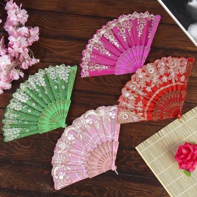 Веер пластик "Цветочная полоса" золото МИКС 23 см