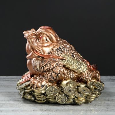 Копилка "Жаба феншуй", глянец, бронзовый цвет, 20 см