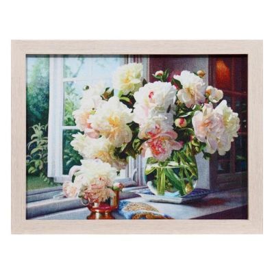 Гобеленовая картина "Пионы на окне" 34*43 см