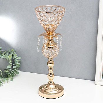 Подсвечник металл на 1 свечу "Кубок, шар и цветок" золото 43х14х14 см
