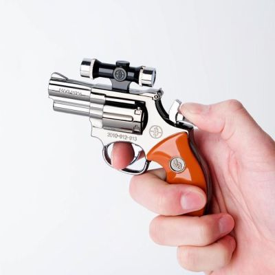 Зажигалка газовая "Револьвер с прицелом", серебро,
