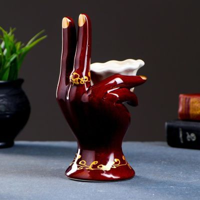 Подставка под мелочи и кольца "Рука" коричневая с золотом МИКС, 10х8х17см