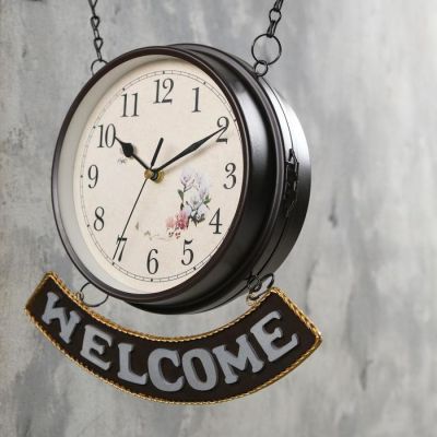 Часы настенные двойные, серия: Садовые, "WELCOME", плавный ход, d=20 см, 55 х 36 см