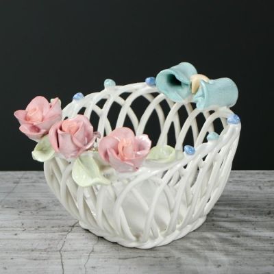 Конфетница "Бант", белая, цветная лепка, плетение, 8 см, микс