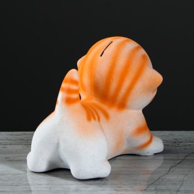 Копилка "Котик на подушке", бело-оранжевый цвет, 13 см