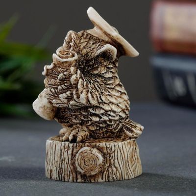 Фигура "Филин учёный" 8х5см, кость / мраморная крошка