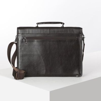 Портфель деловой, 6 отделов, 2 наружных кармана, длинный ремень, цвет коричневый