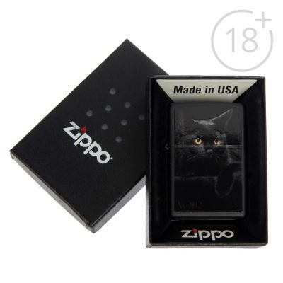 Зажигалка ZIPPO 218 CAT с покрытием Black Matte