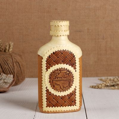 Фляжка «Сувенирная», оформленная берестой, плетение и тиснение, микс, береста