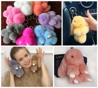 Меховой брелок Зайка (17x10 см) фуксия