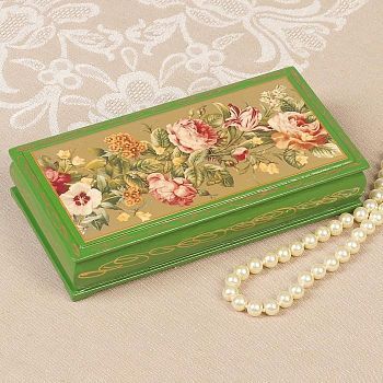 Шкатулка - купюрница «Узор из цветов», 8,5×17 см, зелёная, лаковая миниатюра