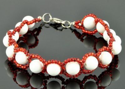 Браслет Кахолонг "Клубничка" арт.КАП-684