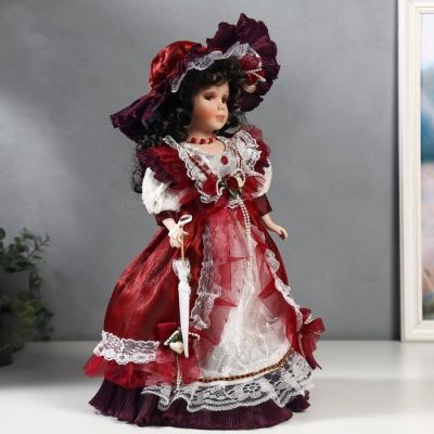 Кукла коллекционная керамика "Клара в вишневом платье" 40 см