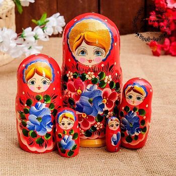 Матрёшка «Авдосья», красное платье, 5 кукольная, 18 см