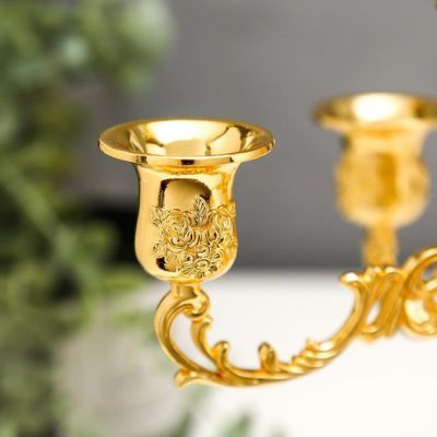 Подсвечник металл на 5 свечей "Розовый вечер" цвет золото 20,5х21х21 см