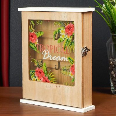 Ключница дерево 6 крючков "Цветущие джунгли" 25,5х5,3х20,5 см