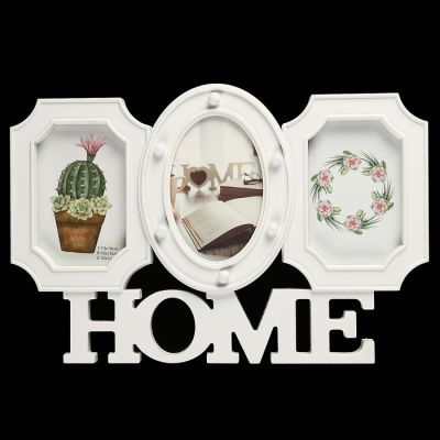 Фоторамка на 3 фото 10х15 см свет 6 диодов "Дом" белая 27х41 см