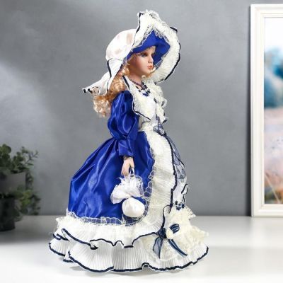 Кукла коллекционная керамика "Полина в синем платье" 40 см