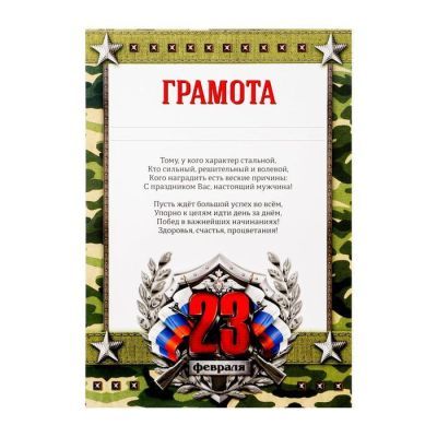 Грамота "23 февраля", камуфляж, с текстом, 21х29,7 см