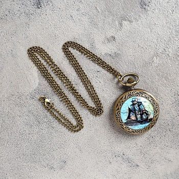 Часы карманные "Корабль", кварцевые, 5.5 х 4.5 см, d циферблата=4 см