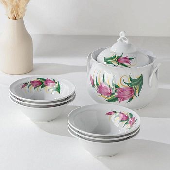 Набор для пельменей «Колокольчики», 7 предметов: ваза для супа 2,2 л, 6 мисок, 600 мл