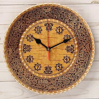 Часы «Рябина», D=25 см, береста