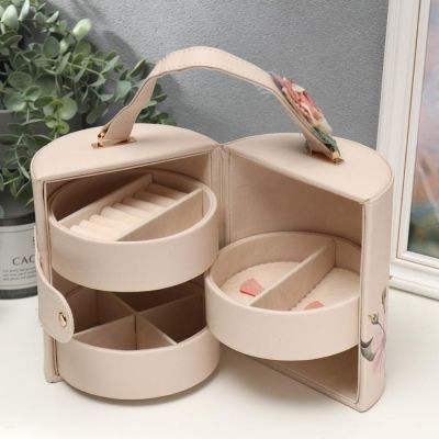 Шкатулка кожзам для украшений "Яблоневый цвет" бежевая 14х17х14 см