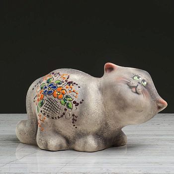 Копилка "Кот Семён", под шамот, серый, микс, 14 см