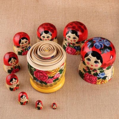 Матрёшка «Семёновская», красный платок, 10 кукольная, 22-24 см