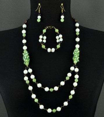 Авторский комплект Змеевик, кахолонг, хрусталь "Ангелина" арт. ВАН-239