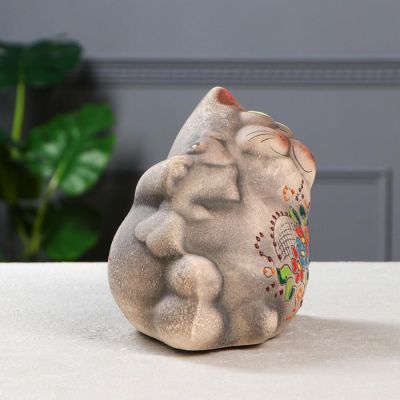 Копилка "Кот с рыбой", под шамот, 15,5 см, микс