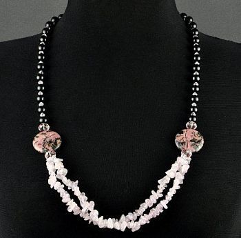 Бусы Родонит, розовый кварц, хрусталь "Лабелла" арт.АНТ-401