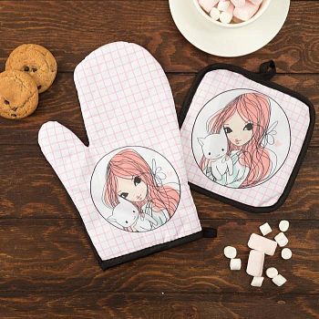 Кух. набор 2 пр. Этель Love Life "Лея", прихв. 17*17 см, рукав. 26*16 см,100% п/э