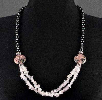 Бусы Родонит, розовый кварц, хрусталь "Лабелла" арт.АНТ-401