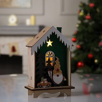 Светодиодная фигура «Зелёная хижина» 12 × 18 × 5.5 см, дерево, батарейки LR1130х3, свечение тёплое белое