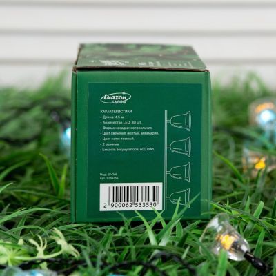 Гирлянда «Нить» 4.5 м с насадками «Колокольчики», IP44, тёмная нить, 30 LED, свечение жёлтое/аквамарин, 2 режима, солнечная батарея