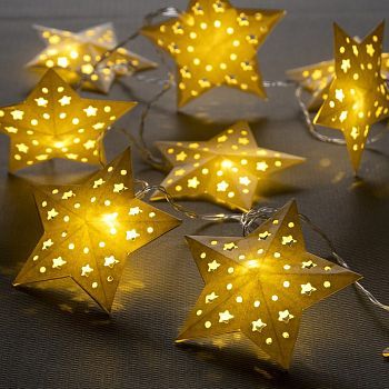 Гирлянда «Нить» 2 м с насадками «Звезда», IP20, прозрачная нить, 10 LED, свечение тёплое белое, AAх2