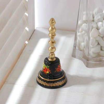 Колокольчик Валдайский "№4. Цветы", расписной, с длинной ручкой, d=45 мм