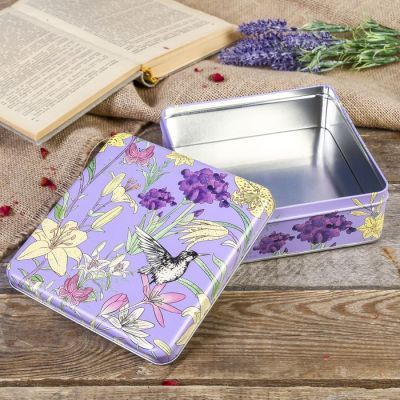 Шкатулка металл квадрат "Птица в лилиях" 5,8х17х17 см