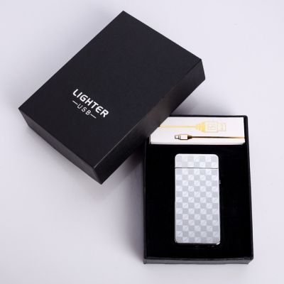 Зажигалка электронная в подарочной упаковке, USB, дуговая, серебристый узор, 3.5х7 см