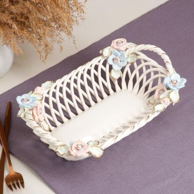 Конфетница "Эклерница", белая, цветная лепка, плетение, 8 см, микс