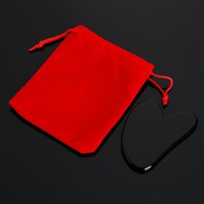 Пластина-скребок для массажа Гуаша из черного обсидиана в форме сердца, 8 x 6 x 0,5 см