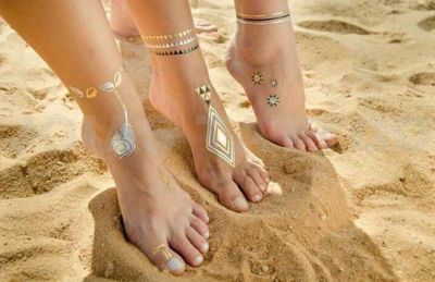 Флеш тату  (временная татуировка) с золотыми и серебристыми цветами