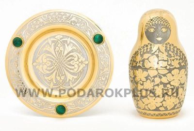 Сувенир "Матрешка на блюдце" малахит