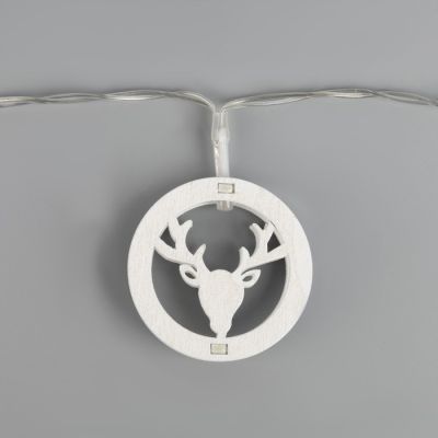 Гирлянда «Нить» 2 м с насадками «Олень», IP20, прозрачная нить, 10 LED, свечение тёплое белое, AAх2