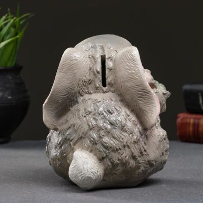 Копилка "Кролик серый с цветами" 14х12х15см