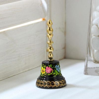 Колокольчик Валдайский "№2. Цветы", расписной, с длинной ручкой, d=35 мм