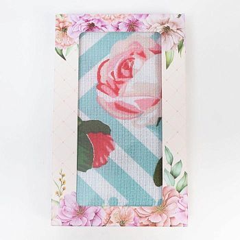 Полотенце вафельное в коробке "Зигзаг" 35х60 см, бирюза, 160 гр/м, хл,