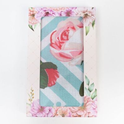 Полотенце вафельное в коробке "Зигзаг" 35х60 см, бирюза, 160 гр/м, хл,